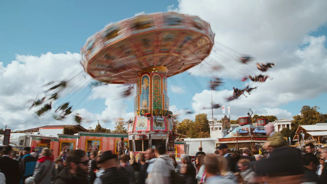 Carnival rides and attractions at Oktoberfest funfair