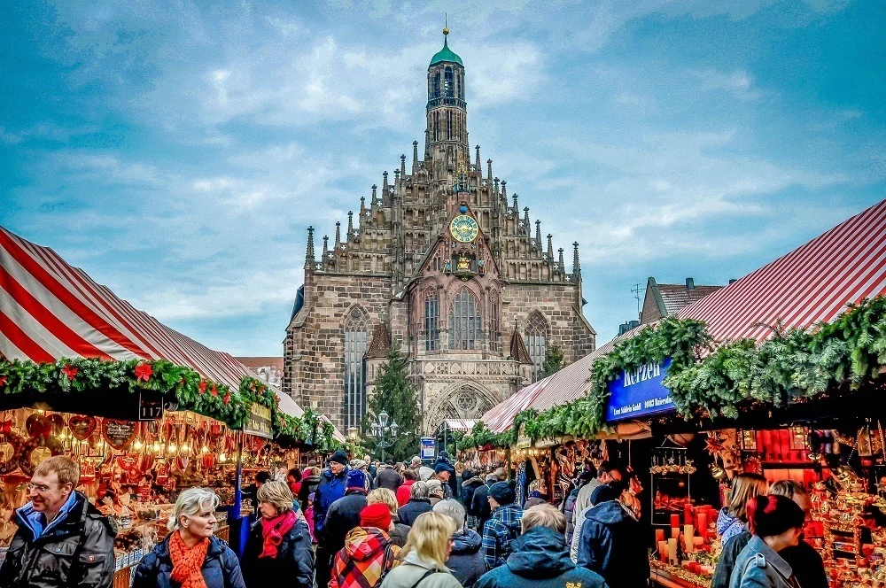 Nuremberg Christkindlesmarkt with historic buildings